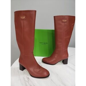 NEW SIZE 7.5 Kate Spade Aimee Tall Boots Riding Block Heel Leather Classic Prep